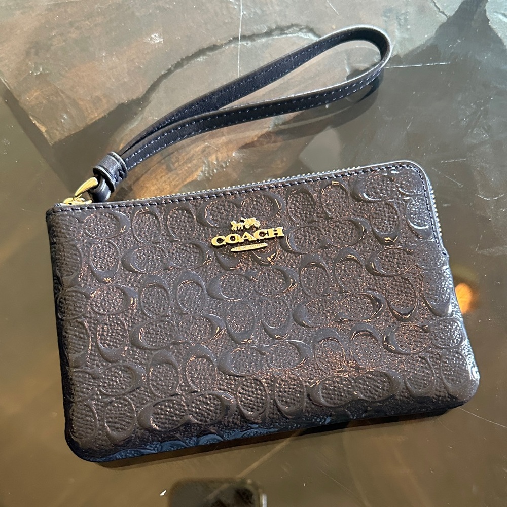 Coach Embossed Navy Wristlet
